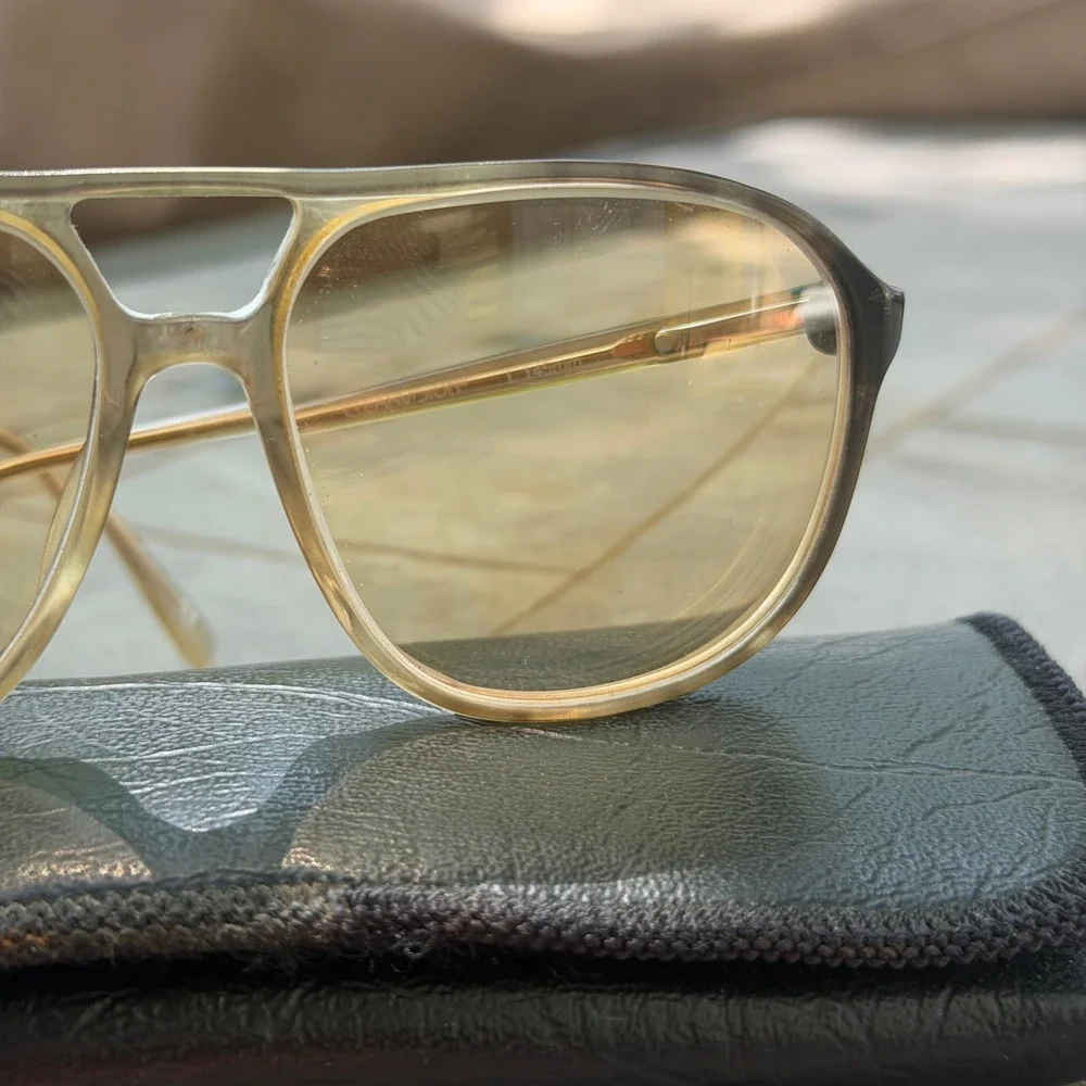 Clearvision Aviator Style Tinted Glasses Mens L 145mm Tan Amber Vtg Grandpa Core